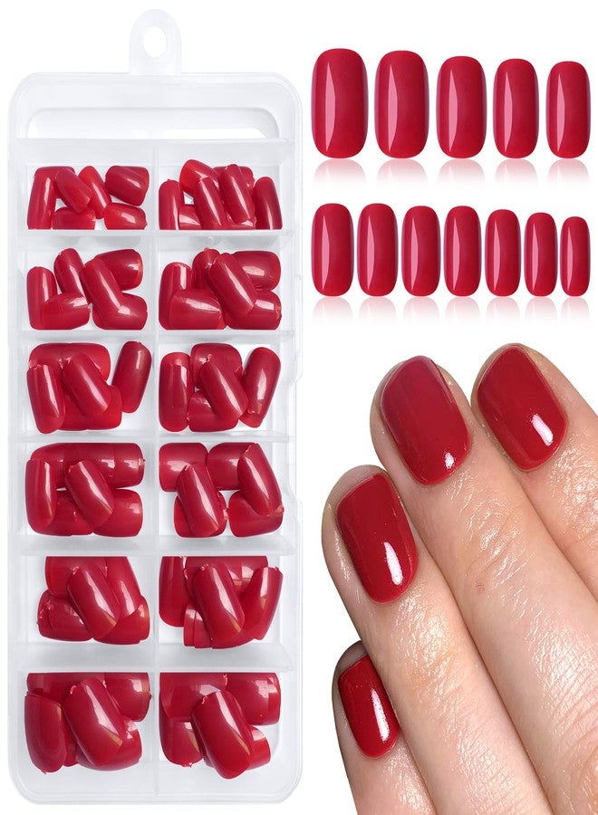 Lifextol 120PC Red Square Press on Nails Short Fake Nails Press ons with Adhesive Tabs, 12 Sizes Square Nails Tips Short Acrylic Nails Press on Nails Petite Stick on Nails Artificial Fingernails - Image 1